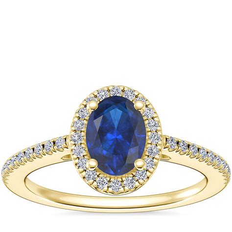 Classic Halo Diamond Engagement Ring With Oval Sapphire In 14k Yellow