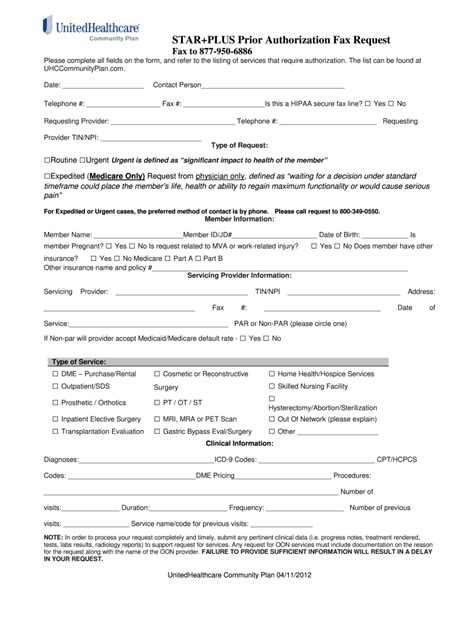 United Health Care Starplus Prior Authorization Fax Request 2012