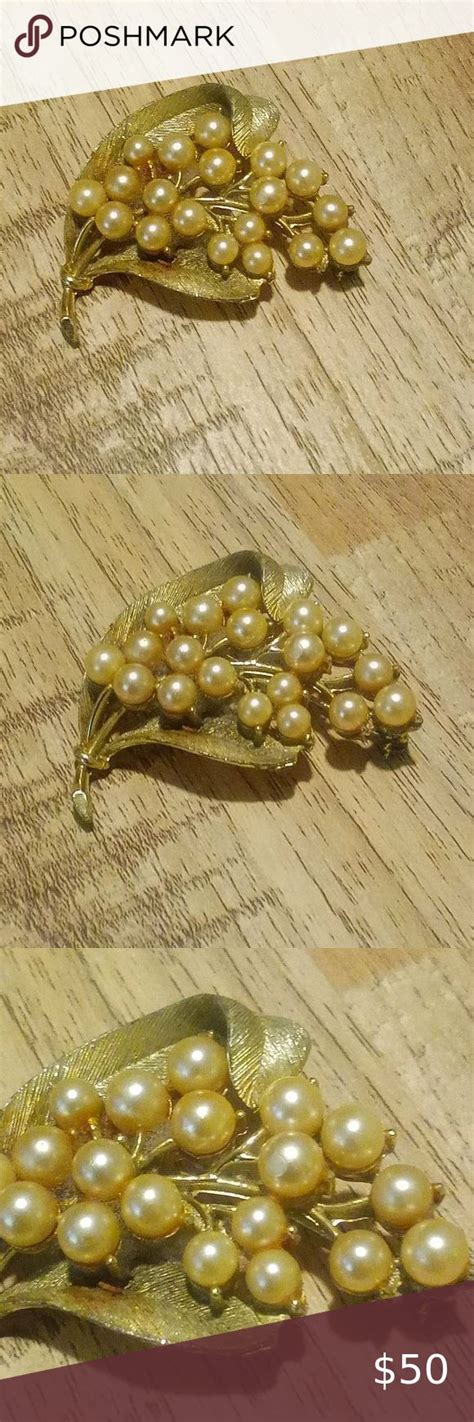 S Vintage Lisner Gold Tone Faux Pearl Floral Brooch Faux Pearl