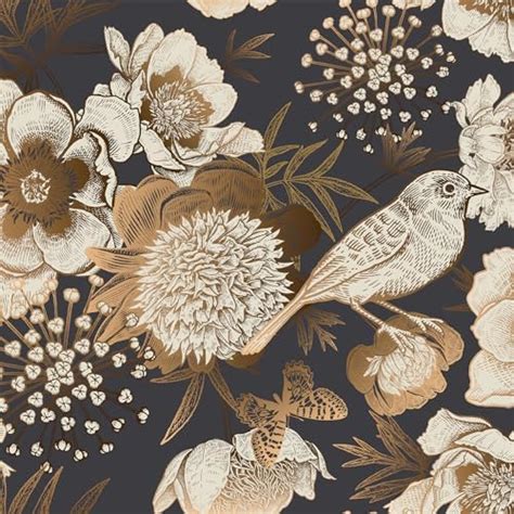 Floral Birds Peel And Stick Wallpaper Antique Gold Dark Self Adhesive