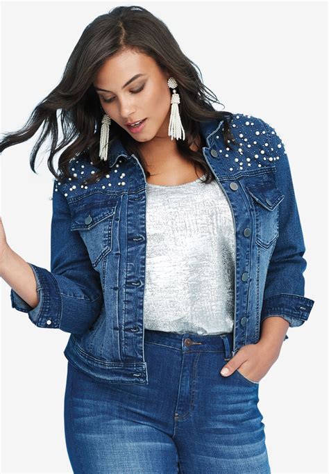 Roaman S Denim 24 7 Denim 24 7 Embellished Jean Jacket Embellished