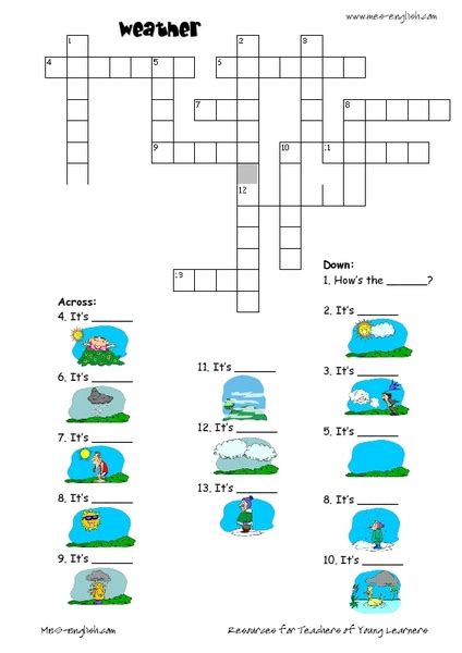 Weather Crossword Puzzle Worksheet For 1st 3rd Grade Lesson Planet