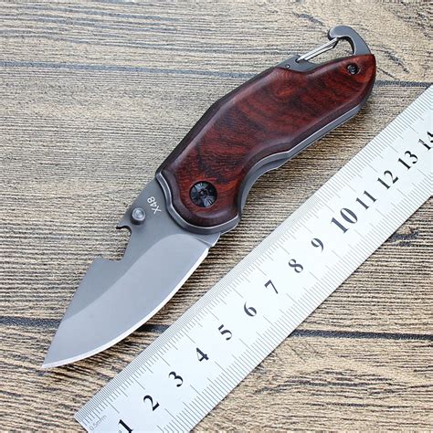 Outdoor Hunting Folding Knife Wooden Handle Camping Pocket Knife