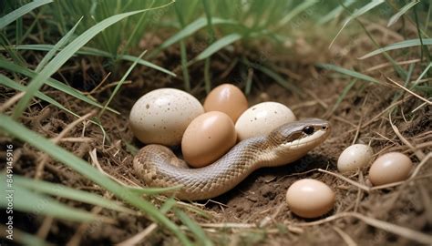 Snakes hatch from eggs. Snakes in the grass. Snake hatching. Egg ...