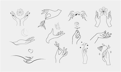 Premium Vector | Hand icon outline style of different gestures in a trendy minimal linear style ...