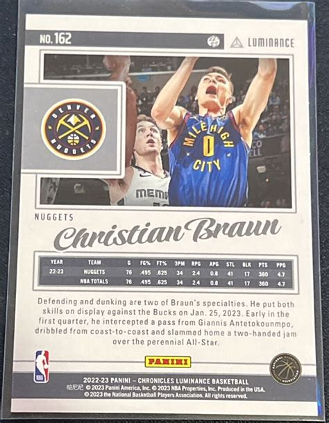 Christian Braun Rookie 2022 23 Panini Chronicles Luminance 162 Nuggets