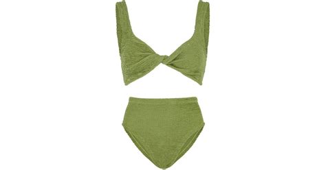 Hunza G Jamie Seersucker Bikini Twisted Detail High Waist