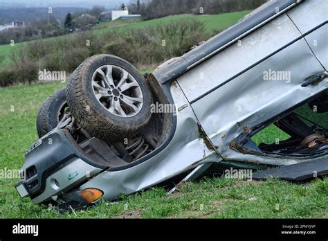 Big Suv Car After Rollover On The Roof In Nature Car Crash In