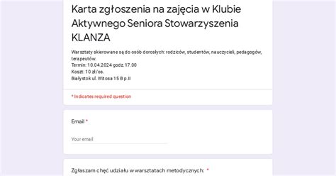 Karta zgłoszenia na stacjonarne warsztaty metodyczne Dlaczego zebry