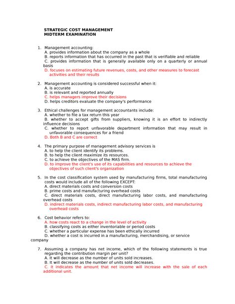 Strategic COST Management PART1 STRATEGIC COST MANAGEMENT MIDTERM