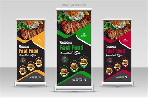 Premium Vector Delicious Fast Food Roll Up Banner And Restaurant Food