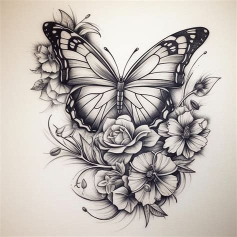 Butterfly Flower Tattoo Design For Black Skin