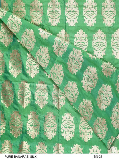 Pure Benarasi Silk Brocade Two Tone Green Zari Buti Source Fabrics