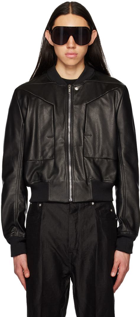 Rick Owens Blouson aviateur écourté noir en cuir SSENSE France