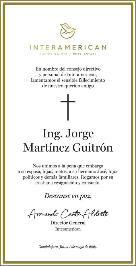 Jorge Martínez Güitrón Obituario Esquela