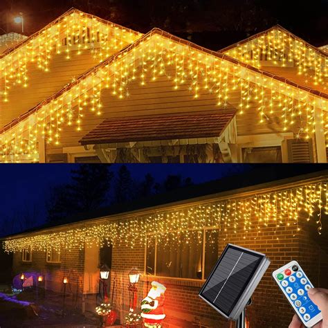 Homeleo Solar Christmas Lights Outdoor Icicle Lights Warm White LED