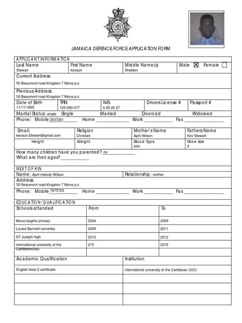 Jamaica Defence Force Application Form Jdf Application Pdffiller