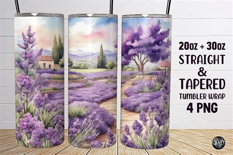 Watercolor Lavender Garden Tumbler Wrap Graphic By Lazycraftlab