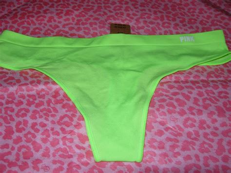 Victoria S Secret Sexy Pink Thong Pantie Seamless Stretch Neon Pop Lime