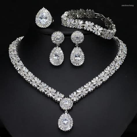 Necklace Earrings Set Cwwzircons Piece Super Sparkling Cubic Zirconia