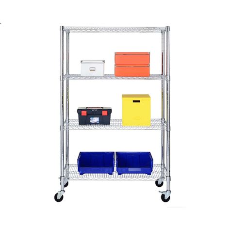 heavy duty 4 tiers adjustable chrome steel garage storage racks with wheels