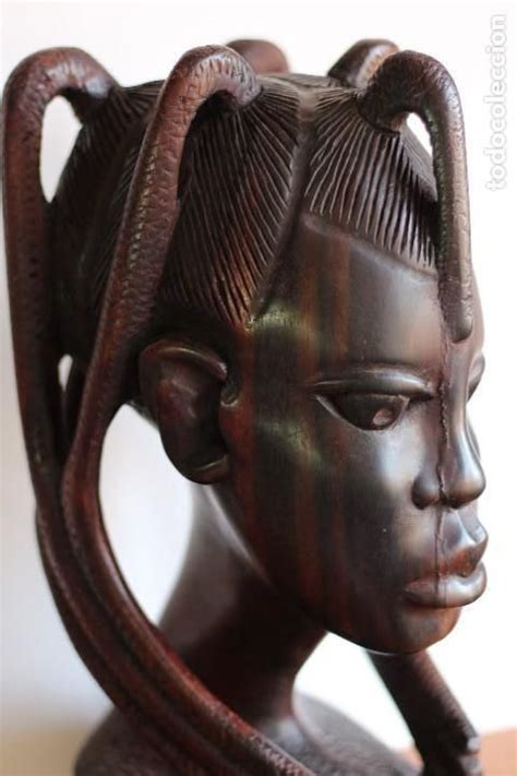 Talla De Madera Africana Busto De Mujer Africa Raro Tocado Arte De