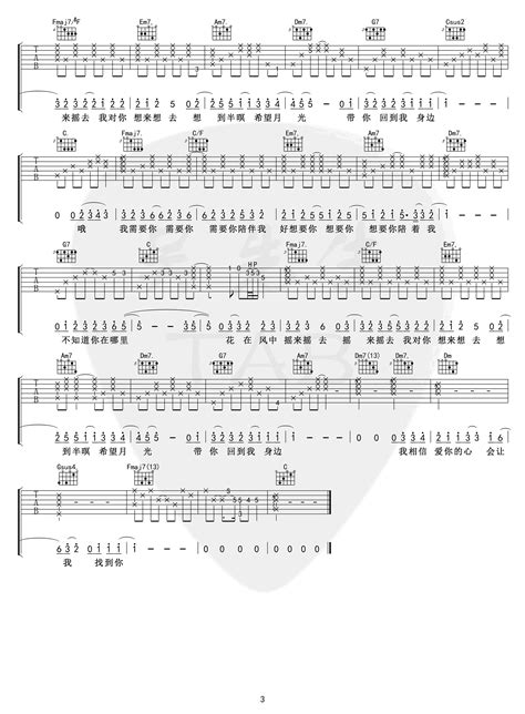 鱼仔吉他谱卢广仲c调弹唱谱高清六线谱 Sheep吉他网免费下载