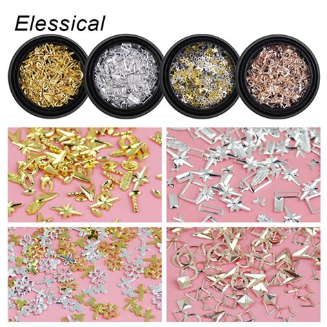 Elessical Shine Gold Silver Nail Rivets Stars Sparkle Flower Moon Cross