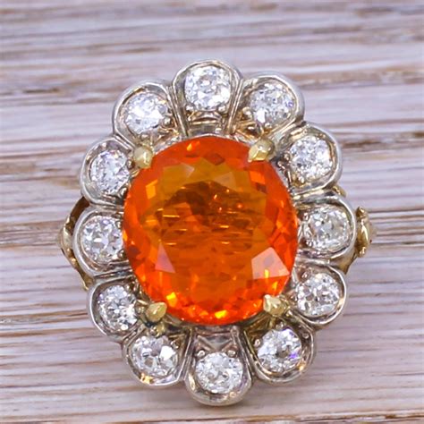 Victorian 352 Carat Fire Opal And 120 Carat Old Cut Diamond Cluster