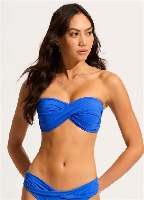 Seafolly Collective Twist Bandeau Bikini Top Azure Seafolly Us