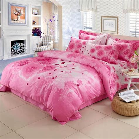 Cozy Pink Floral Reactive Print Cotton 4 Piece Full Queen King Size