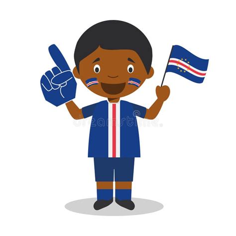 National Sport Team Fan From Cape Verde With Flag And Glove Vector