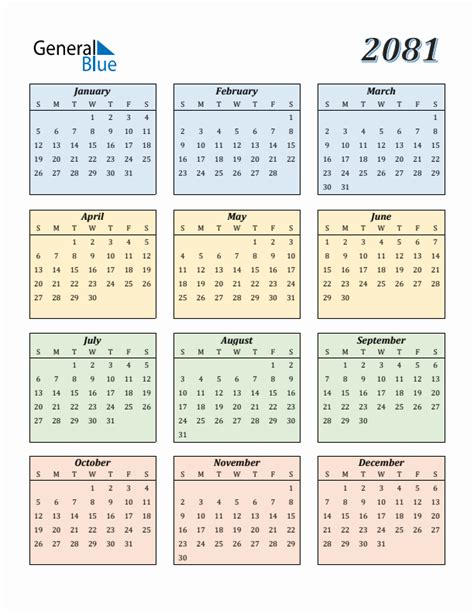 Calendar for Year 2081