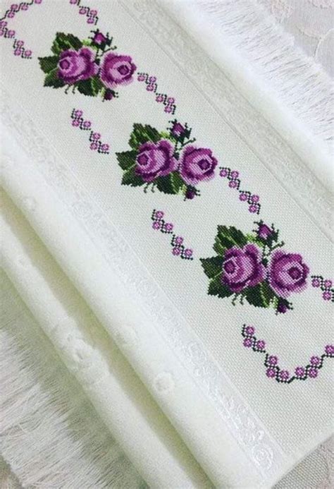 Etamin havlu örnekleri Canım Anne Elegant cross stitch Floral