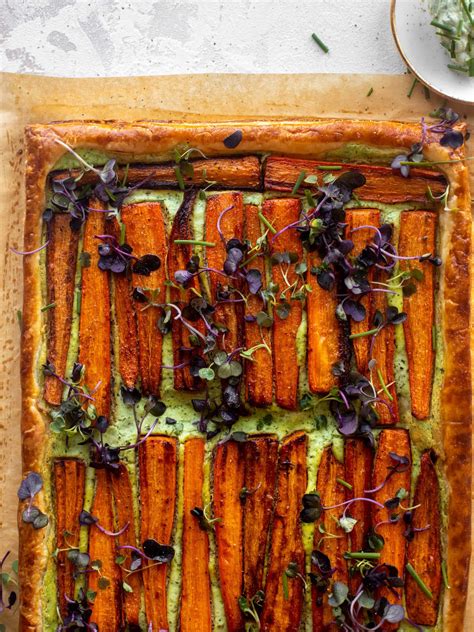 Carrot Tart With Green Goddess Ricotta Recipe Puff Pastry Tart Cooked Carrots Savory Tart