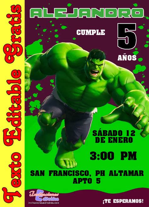 Hulk Invitaciones Editables Gratis