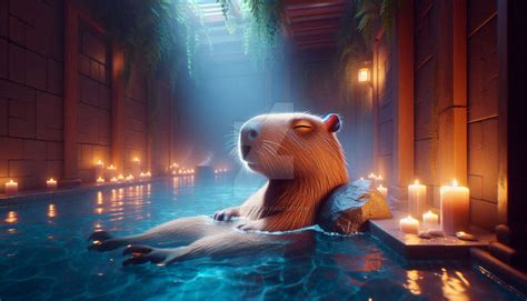 Capybara at natural hot spring by AItheralART on DeviantArt