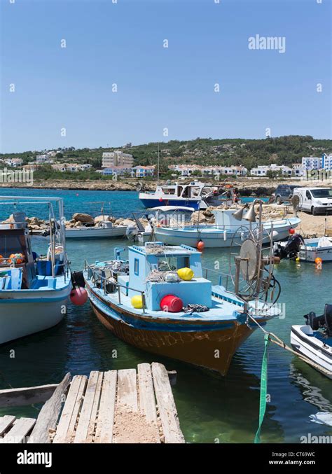 Dh Nissia Bay Protaras Cyprus Cypriot Fishing Boats Moored Pier Stock