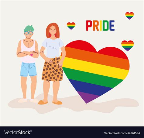 Womand And Man Cartoons With Lgbti Heart Vector Image