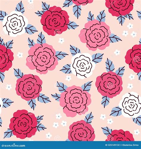 Simple Seamless Pattern With Red Pink And White Roses Vector Graphics