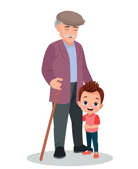 Grandfather And Grandson Chatting Together Having Fun Vector