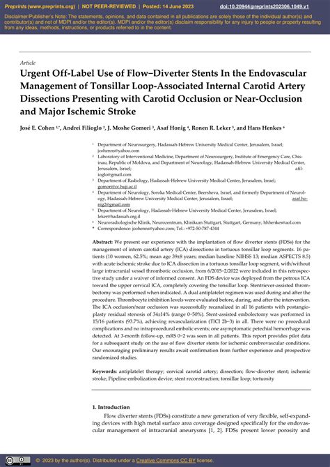 Pdf Urgent Off Label Use Of Flowdiverter Stents In The Endovascular