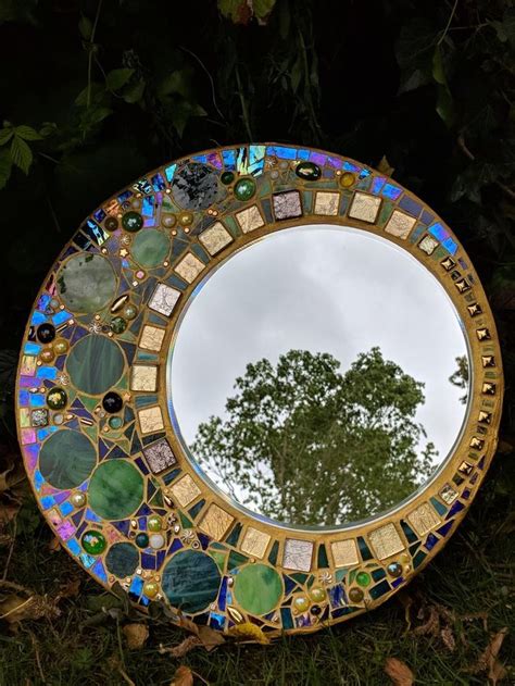 Stained Glass Mirror Mosaic Mirror Circular Mosaic Mirror Wall Hanging Mirror In Green