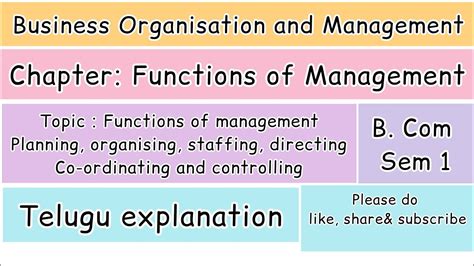 Functions Of Management Telugu Planning Organising Staffing Directing Coordinating