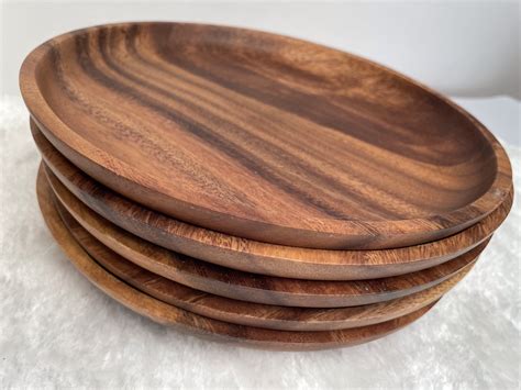 Set Of 4 Handmade Acacia Wood Round Plate From Creations By Alfie