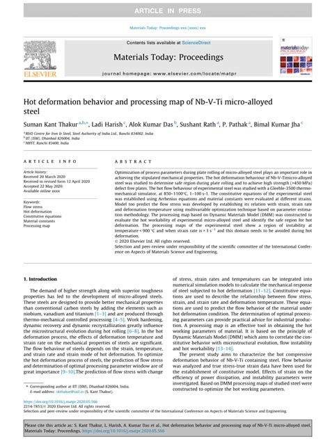 PDF Hot Deformation Behavior And Processing Map Of Nb V Ti Micro Alloyed Steel
