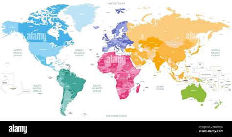 World map vector high detailed illustration with names of countries ...