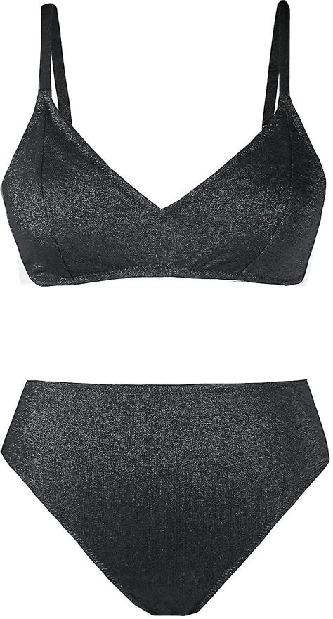 Bikini sæt til kvinde Højtaljet Todelt badedragt Justerbare stropper Tilbage Krog V hals