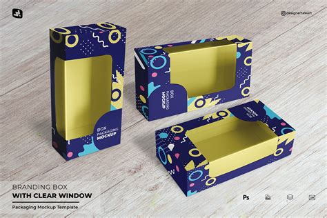 Branding Box With Clear Window Mockup Design Cuts