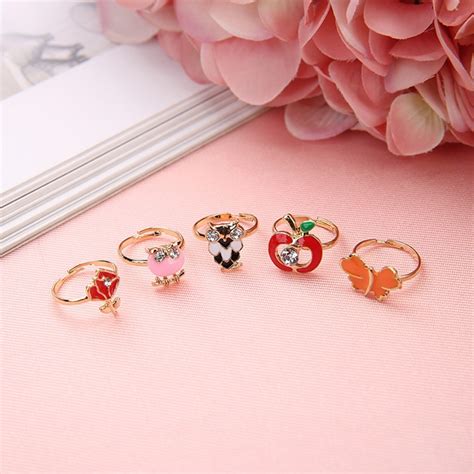 10pcs Cute Cartoon Kids Rings Kawaii Korean Children Girls Flower Alloy